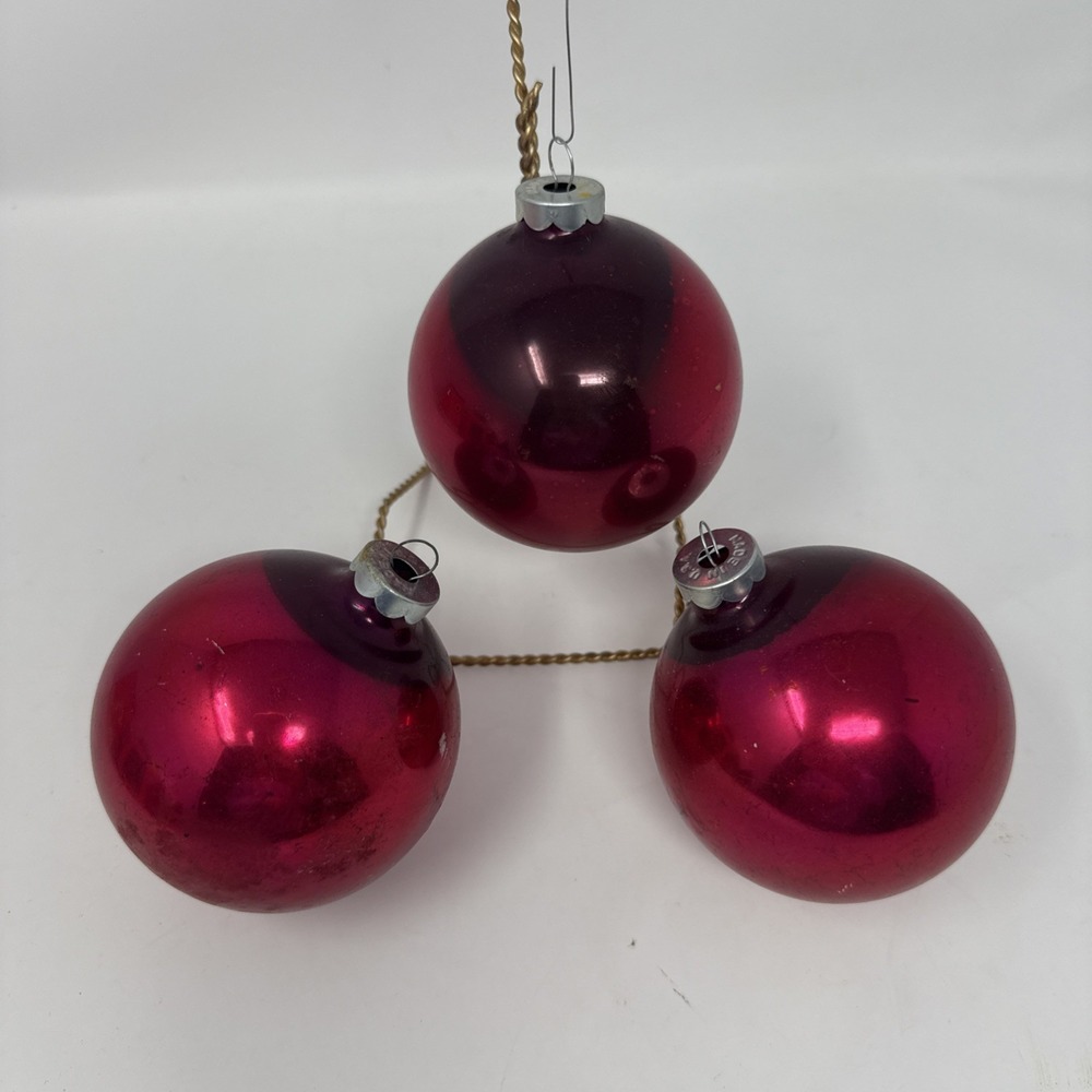 3 Vintage 3 Inch Christmas tree ornaments Made USA Blown Glass Pink Red Ombré